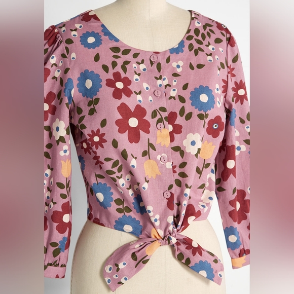 ModCloth x Princess Highway Purple Floral Tie-Front Blouse (16 AU / 12 US) - Picture 3 of 7